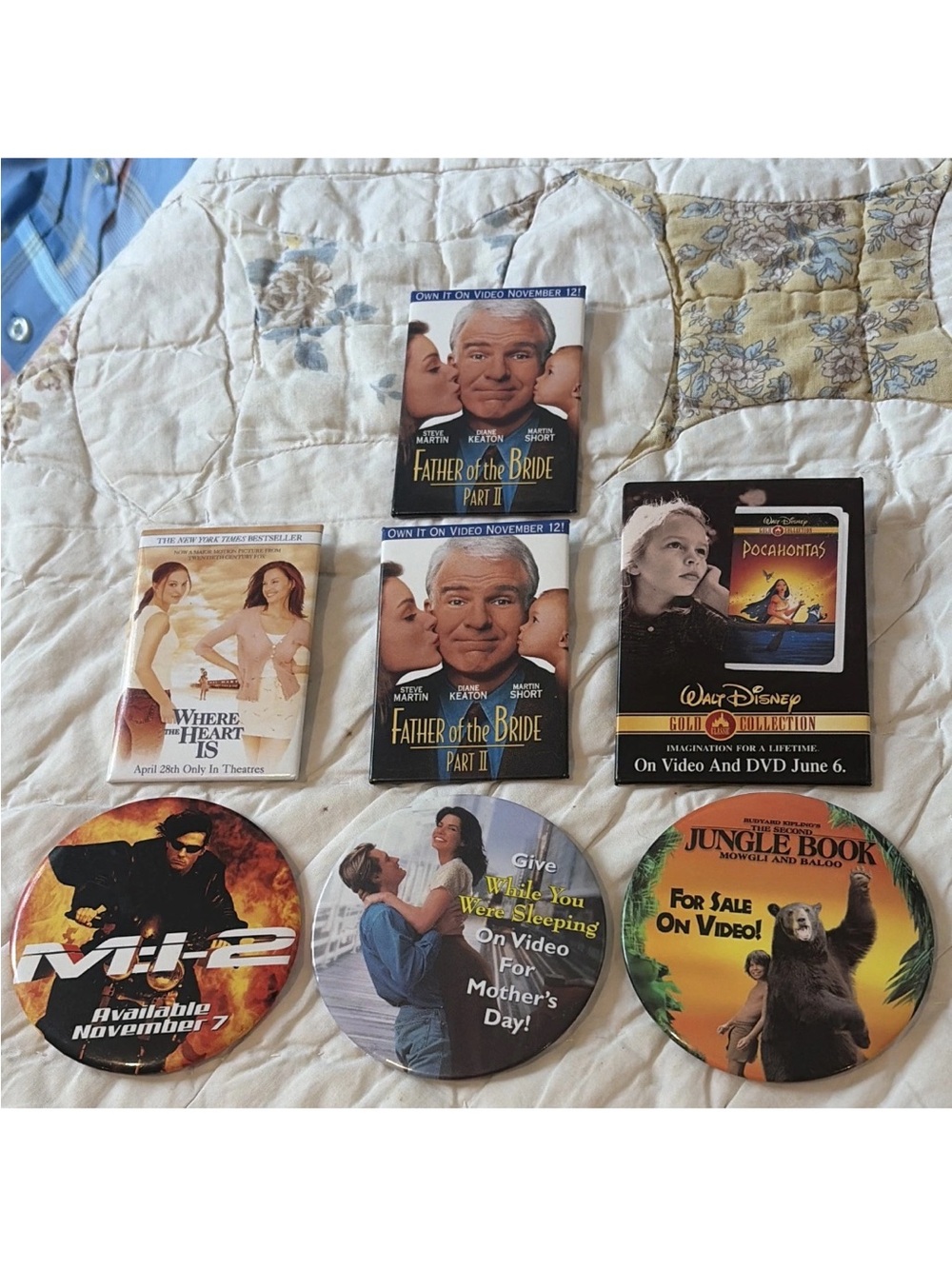 Lot of 7 Movie Pinback Buttons: Father of the Bride II, Pocahontas, MI-2